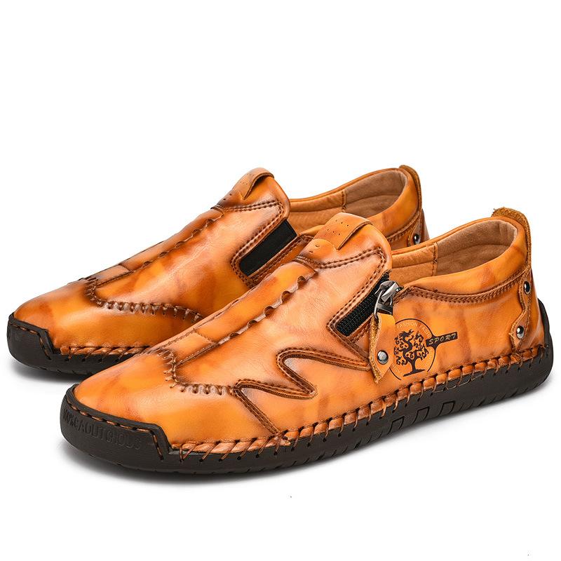 Herren Bequeme Leder-Freizeitschuhe mit Seitlichem Reißverschluss und Handnaht
