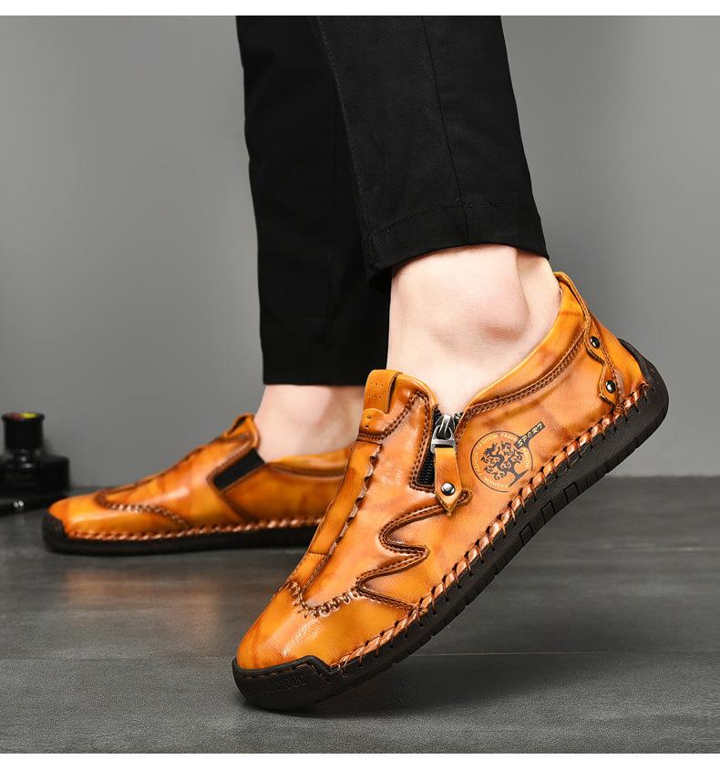 Herren Bequeme Leder-Freizeitschuhe mit Seitlichem Reißverschluss und Handnaht