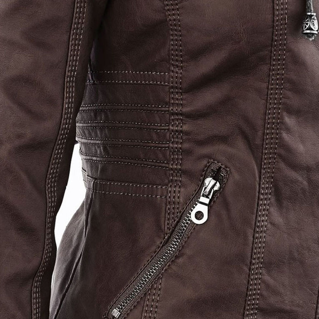 Elina | Wetterfeste Damen Lederjacke mit Abnehmbarer Kapuze