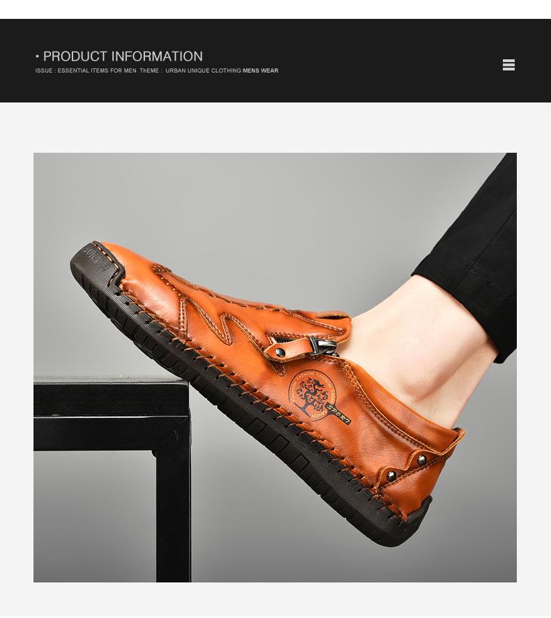 Herren Bequeme Leder-Freizeitschuhe mit Seitlichem Reißverschluss und Handnaht