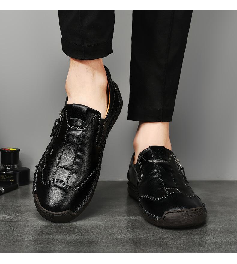 Herren Bequeme Leder-Freizeitschuhe mit Seitlichem Reißverschluss und Handnaht