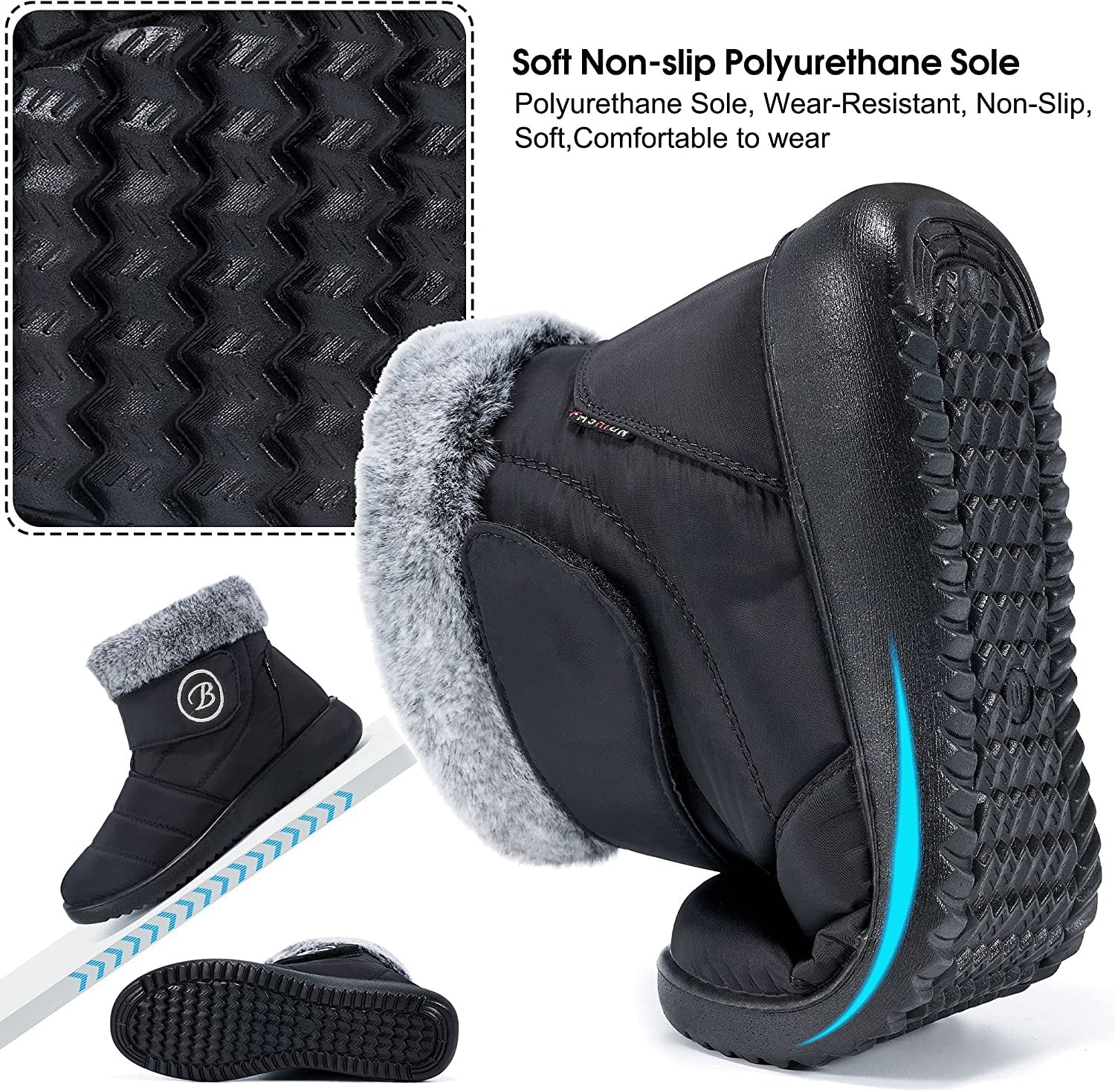 Damen Schneestiefel – Winterschuhe mit Fellfutter – Warme Schlupfstiefel für Frauen – Wasserdichte Stiefeletten – Bequeme Outdoor Rutschfeste Schuhe