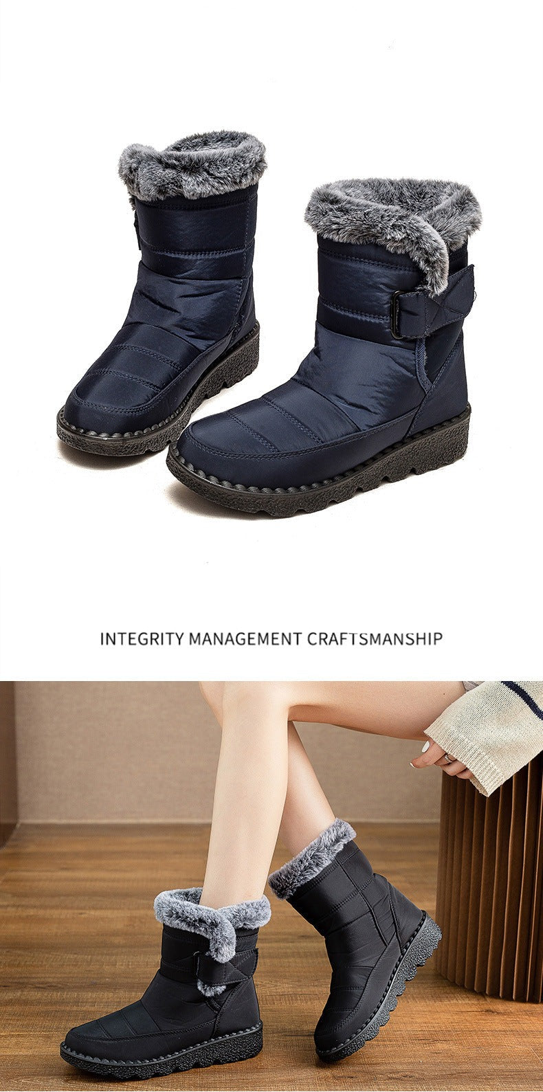 Damen Winter Schneestiefel – Warm gefüttert – Bequeme Rutschfeste Stiefeletten – Wasserdichte Outdoor Laufplattform-Schuhe