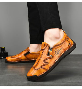Herren Bequeme Leder-Freizeitschuhe mit Seitlichem Reißverschluss und Handnaht