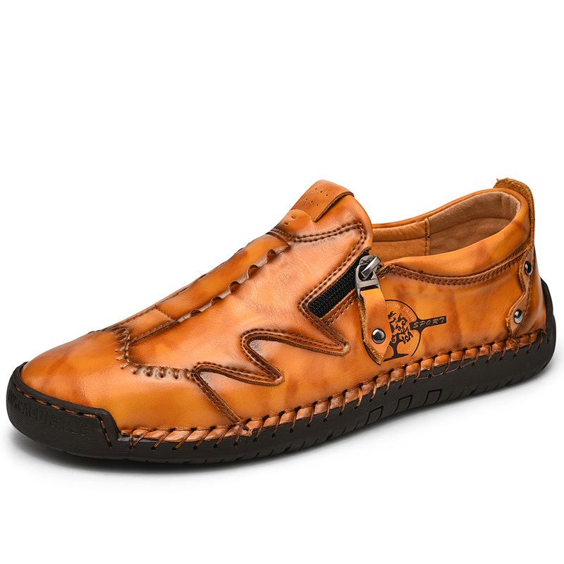 Herren Bequeme Leder-Freizeitschuhe mit Seitlichem Reißverschluss und Handnaht