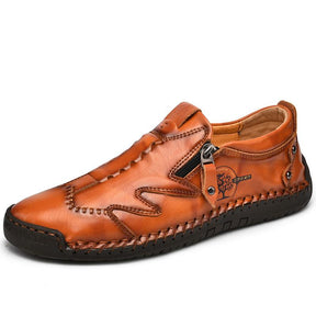 Herren Bequeme Leder-Freizeitschuhe mit Seitlichem Reißverschluss und Handnaht