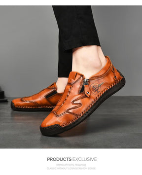 Herren Bequeme Leder-Freizeitschuhe mit Seitlichem Reißverschluss und Handnaht