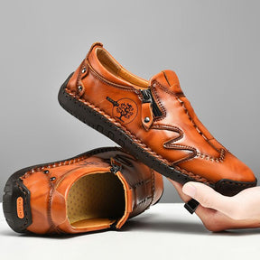 Herren Bequeme Leder-Freizeitschuhe mit Seitlichem Reißverschluss und Handnaht