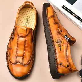 Herren Bequeme Leder-Freizeitschuhe mit Seitlichem Reißverschluss und Handnaht