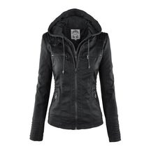 Elina | Wetterfeste Damen Lederjacke mit abnehmbarer Kapuze 