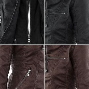 Elina | Wetterfeste Damen Lederjacke mit Abnehmbarer Kapuze