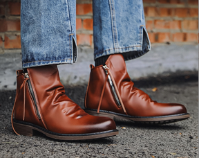 Jam | Elegante Lederstiefeletten Mit Seitlichem Reißverschluss