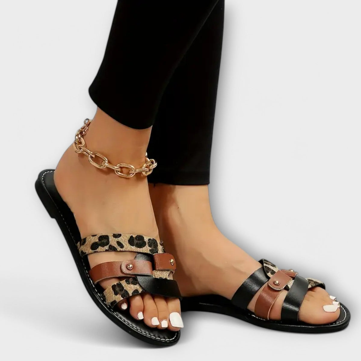 Luna | Sandalen Mit Kreuzriemen & Leopardmuster