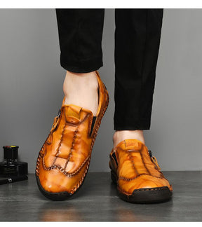 Herren Bequeme Leder-Freizeitschuhe mit Seitlichem Reißverschluss und Handnaht
