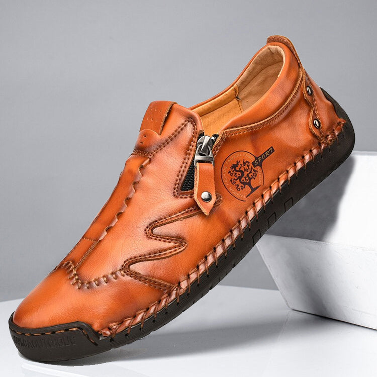 Herren Bequeme Leder-Freizeitschuhe mit Seitlichem Reißverschluss und Handnaht