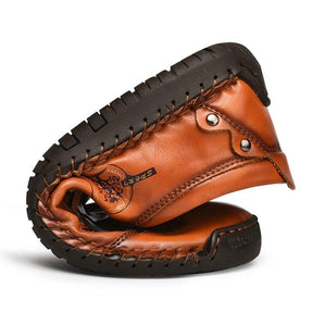 Herren Bequeme Leder-Freizeitschuhe mit Seitlichem Reißverschluss und Handnaht