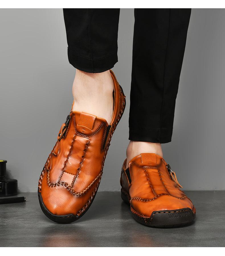 Herren Bequeme Leder-Freizeitschuhe mit Seitlichem Reißverschluss und Handnaht