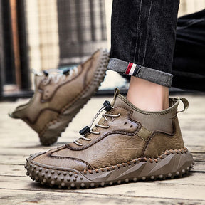 Baskets Décontractées En Cuir Cousues À La Main Pour Hommes