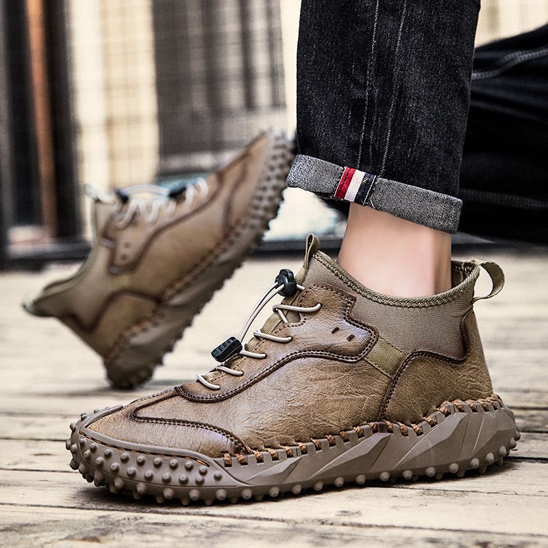 Baskets Décontractées En Cuir Cousues À La Main Pour Hommes