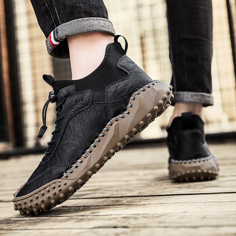 Baskets Décontractées En Cuir Cousues À La Main Pour Hommes